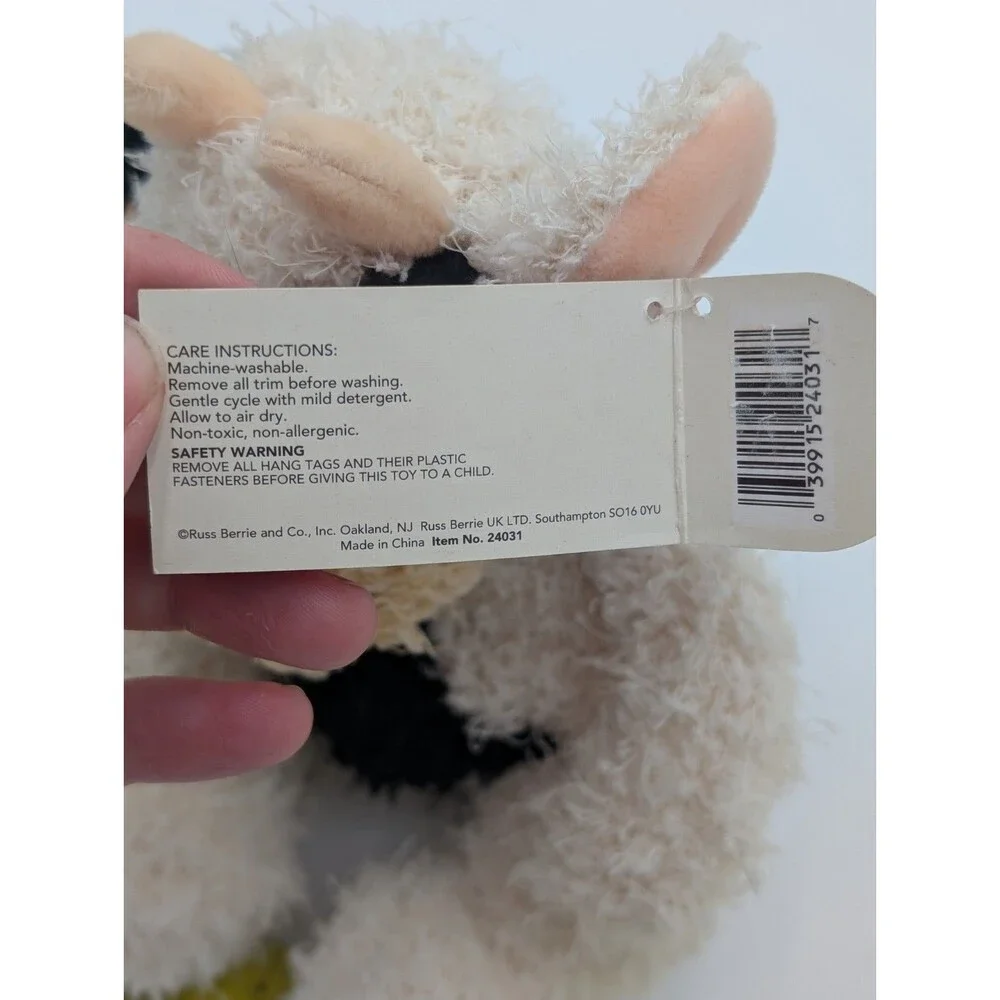 Russ Berrie Cow Plush Black White Stuffed Animal Gingham Bow Vintage 90s Farm...